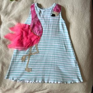 Mud Pie - Girl's 4T Sleeveless Striped T-back Flamingo Dress - Cotton